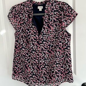 J. Crew Floral Cap Sleeve Lined springtime floral silky soft Blouse Size M